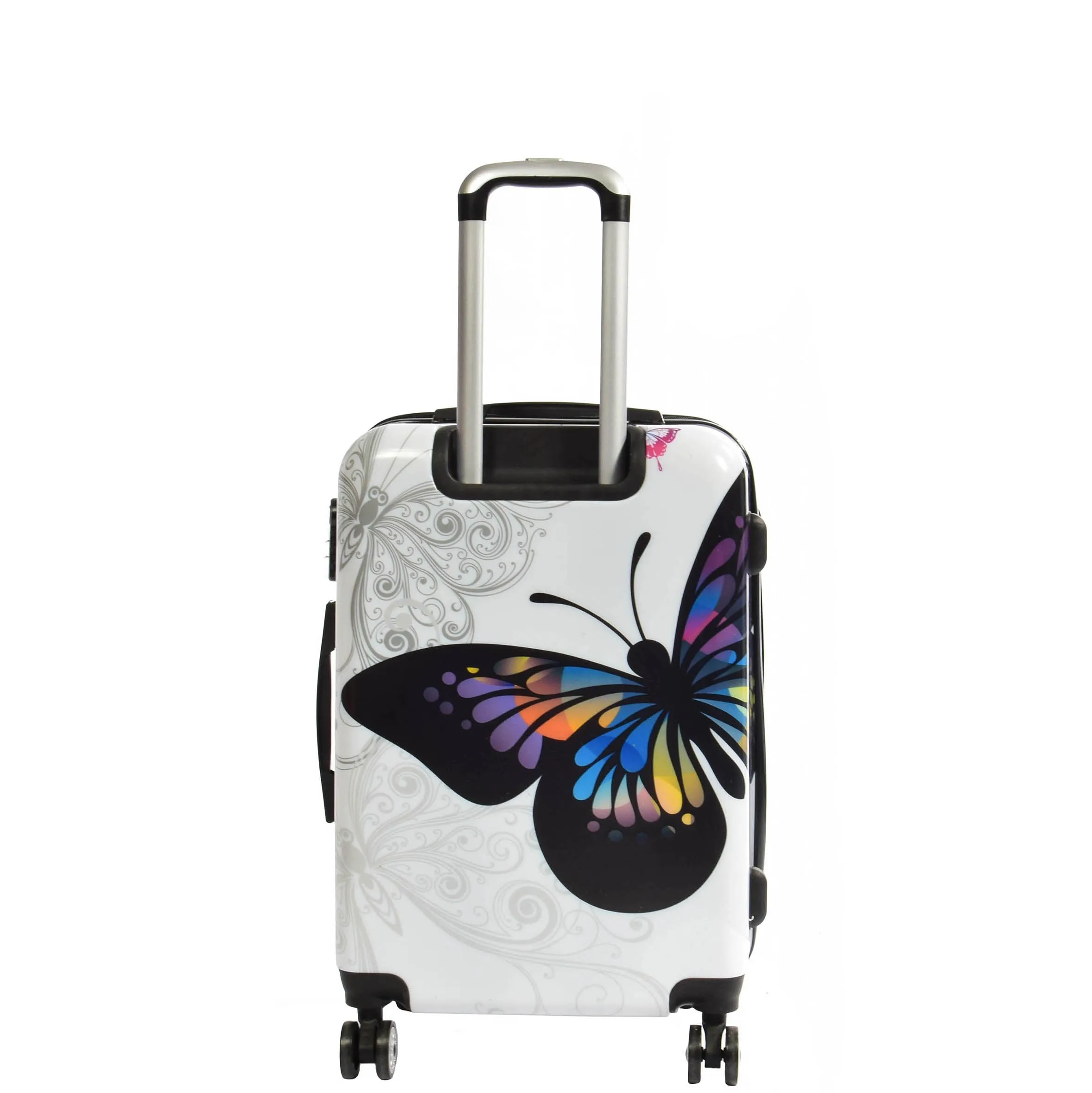 4 Wheel Luggage Hard Shell Lightweight ABS Trolley Bag White Butterfly