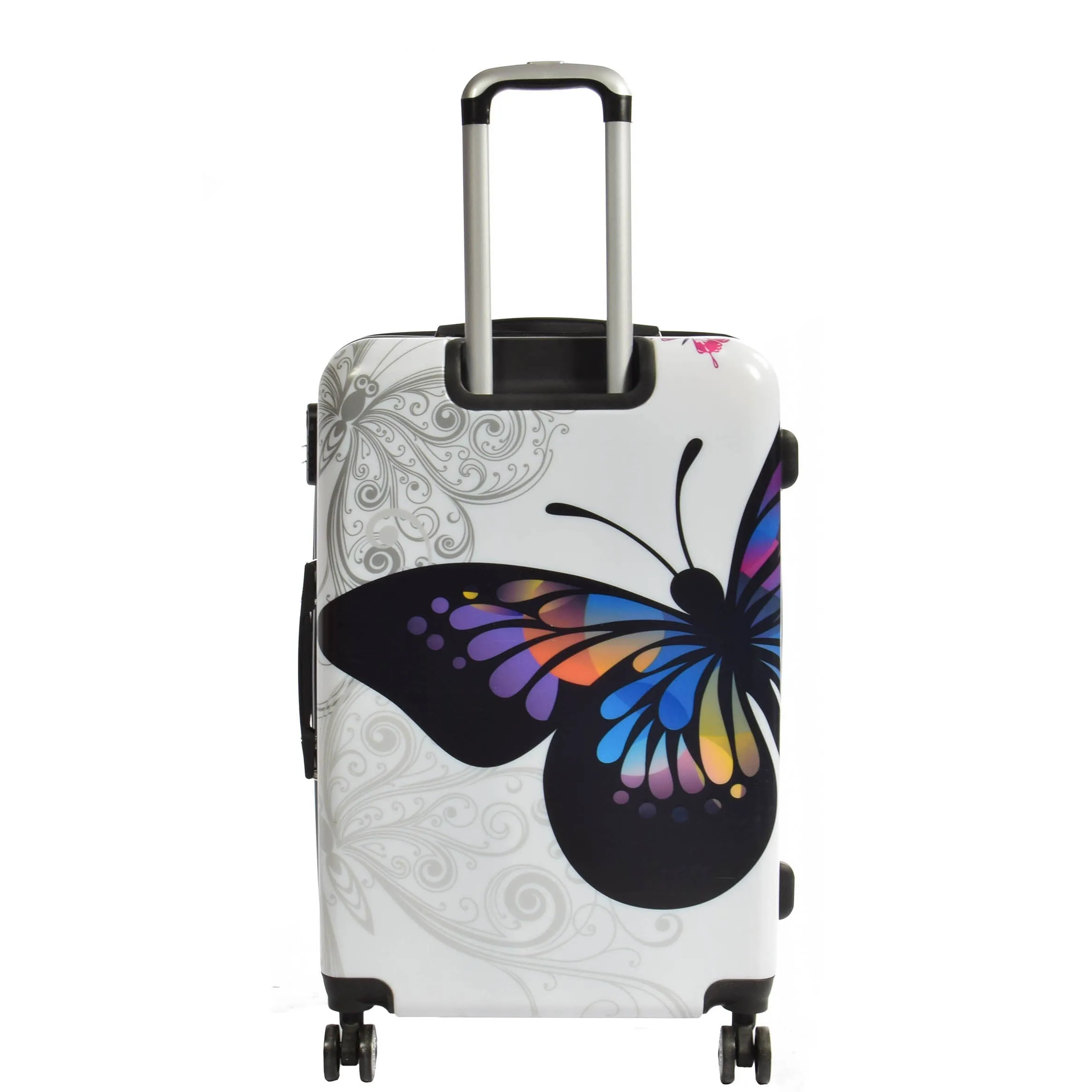 4 Wheel Luggage Hard Shell Lightweight ABS Trolley Bag White Butterfly