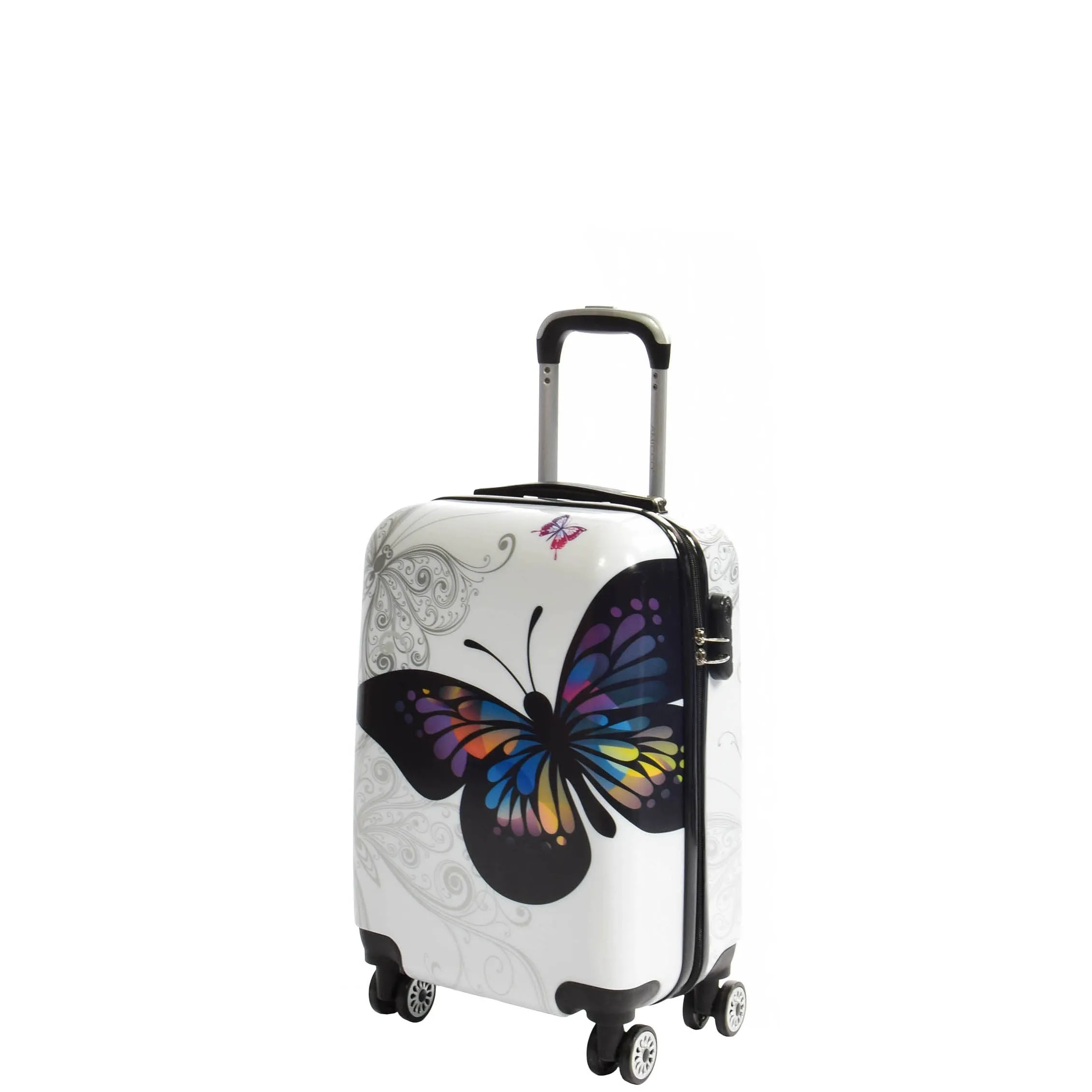 4 Wheel Luggage Hard Shell Lightweight ABS Trolley Bag White Butterfly