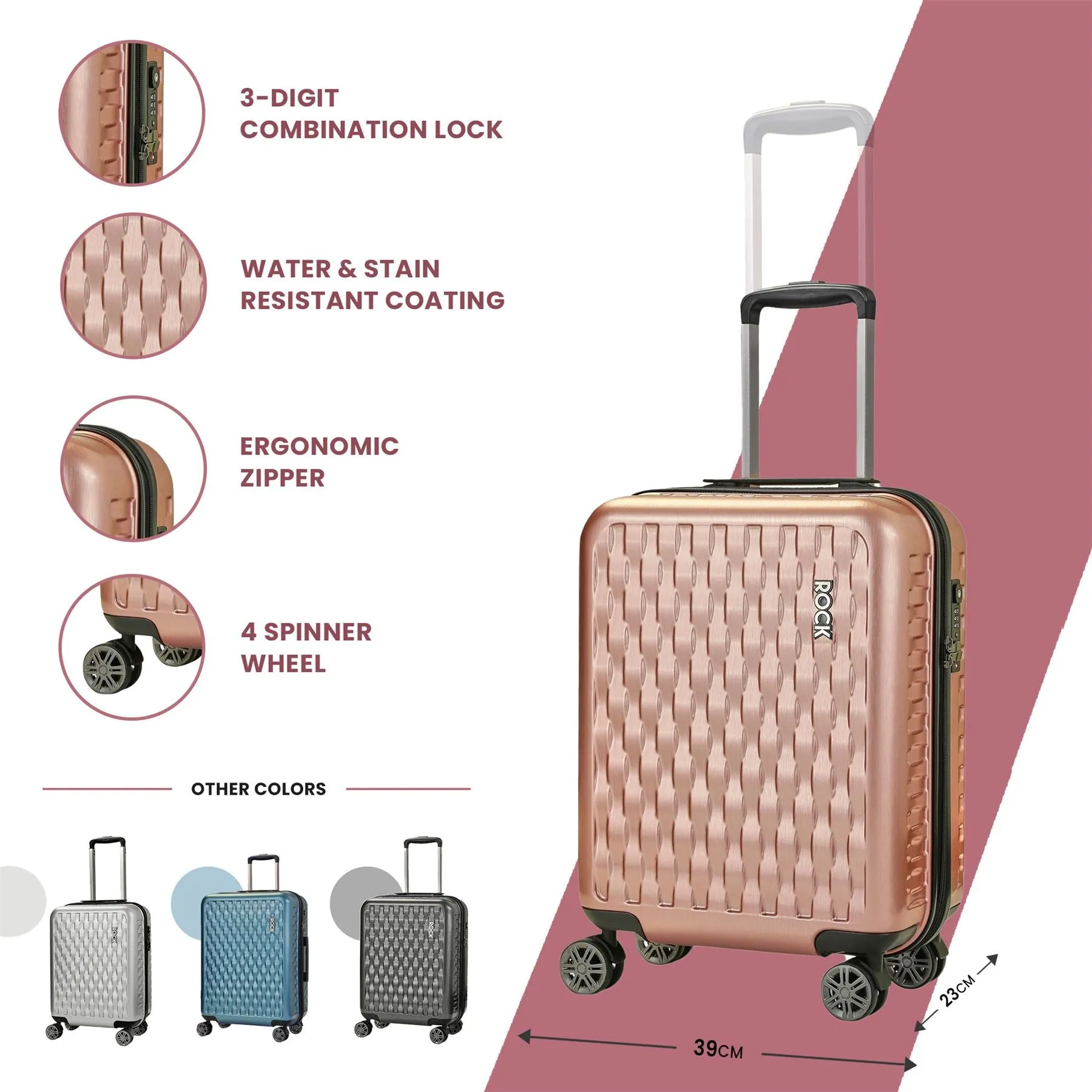 Allure Luggage Suitcase Travel Bag Carry On Hand Cabin Check in Hard-Shell 4 Spinner Wheels Trolley Set