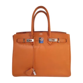 Birkin 35 Vache Liegee  J-Stamp Bag in Orange with PHW