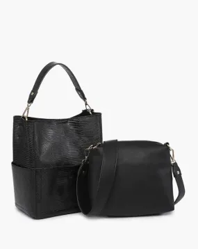 Black Abby Lizard Bucket Bag