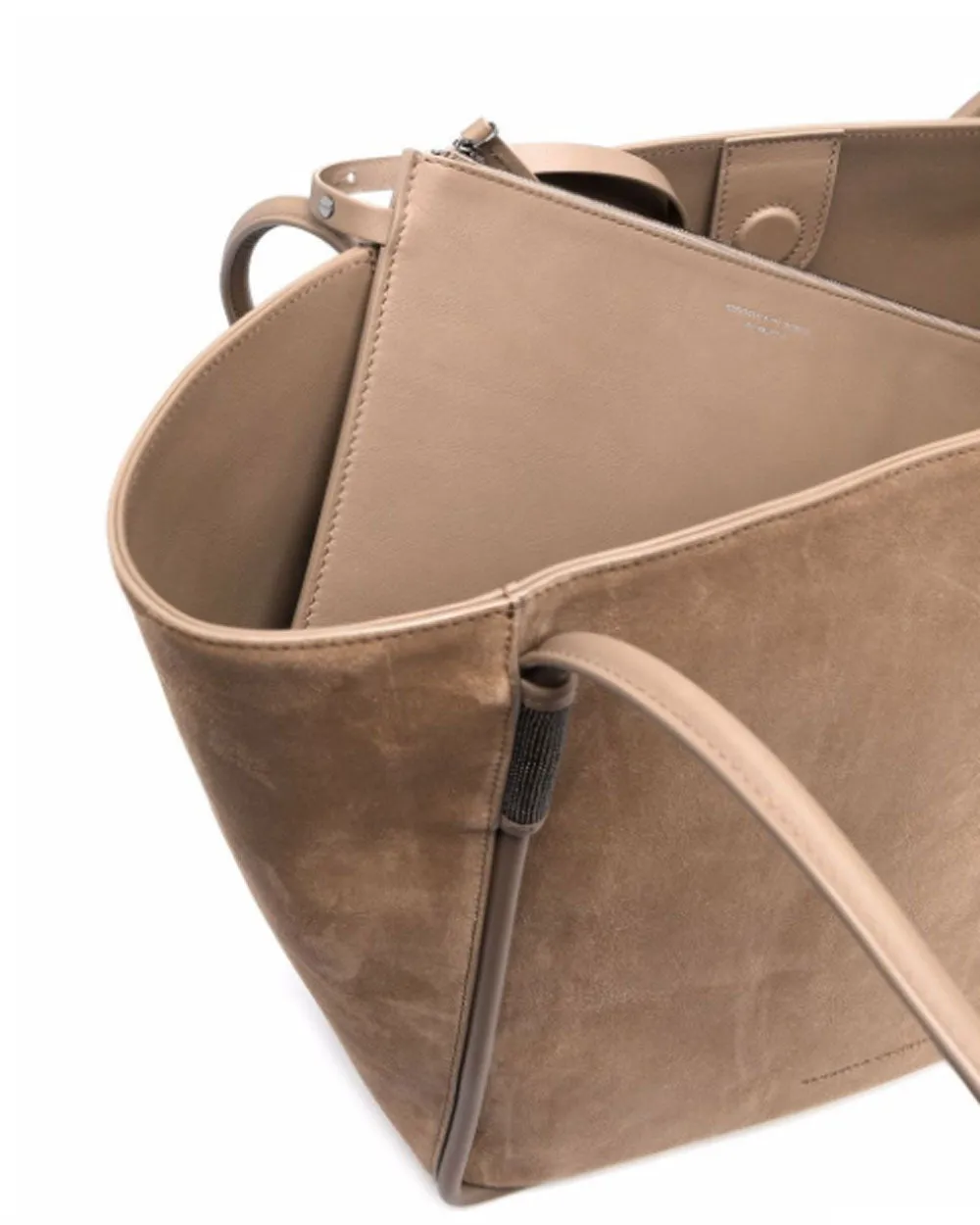 Camel Suede and Leather Top Handle Bag