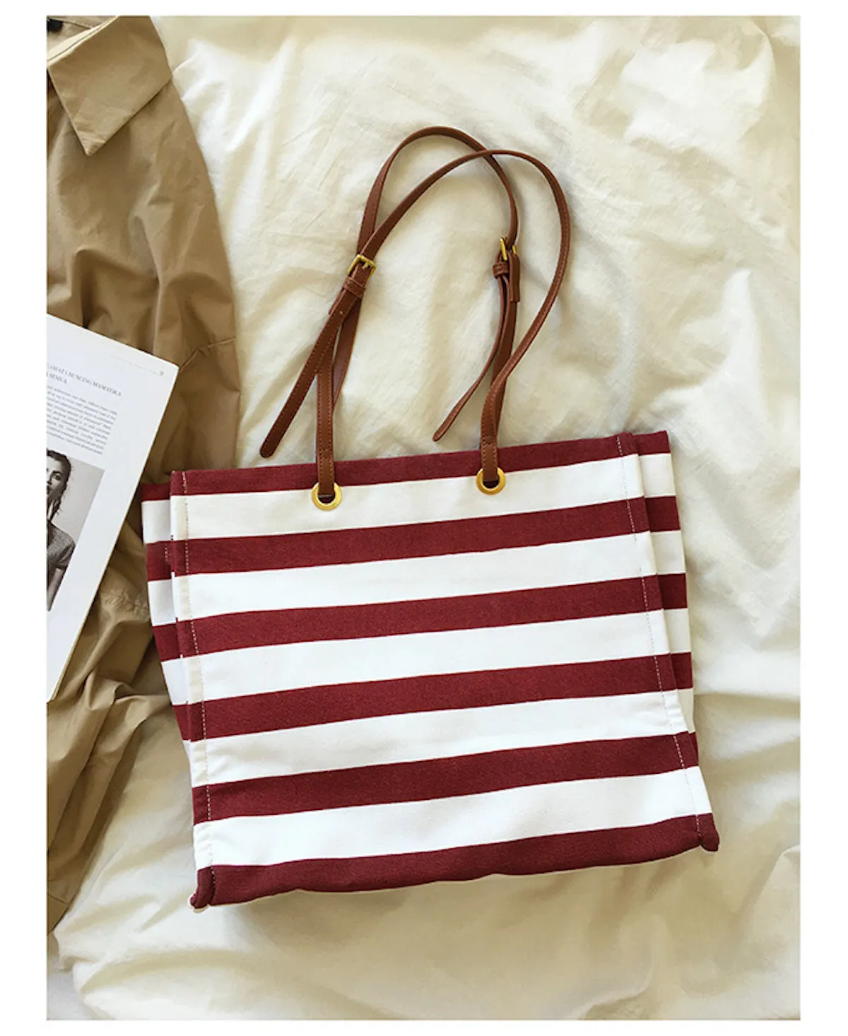 Elena Handbags Large Striped Tote Handbags