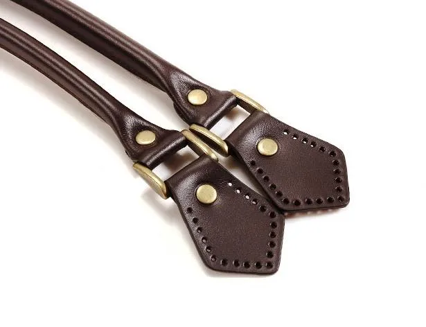 Handbag & Tote Bag Handles: 18.8" Rolled Leather (1 Pair) - With Riveted Tabs.