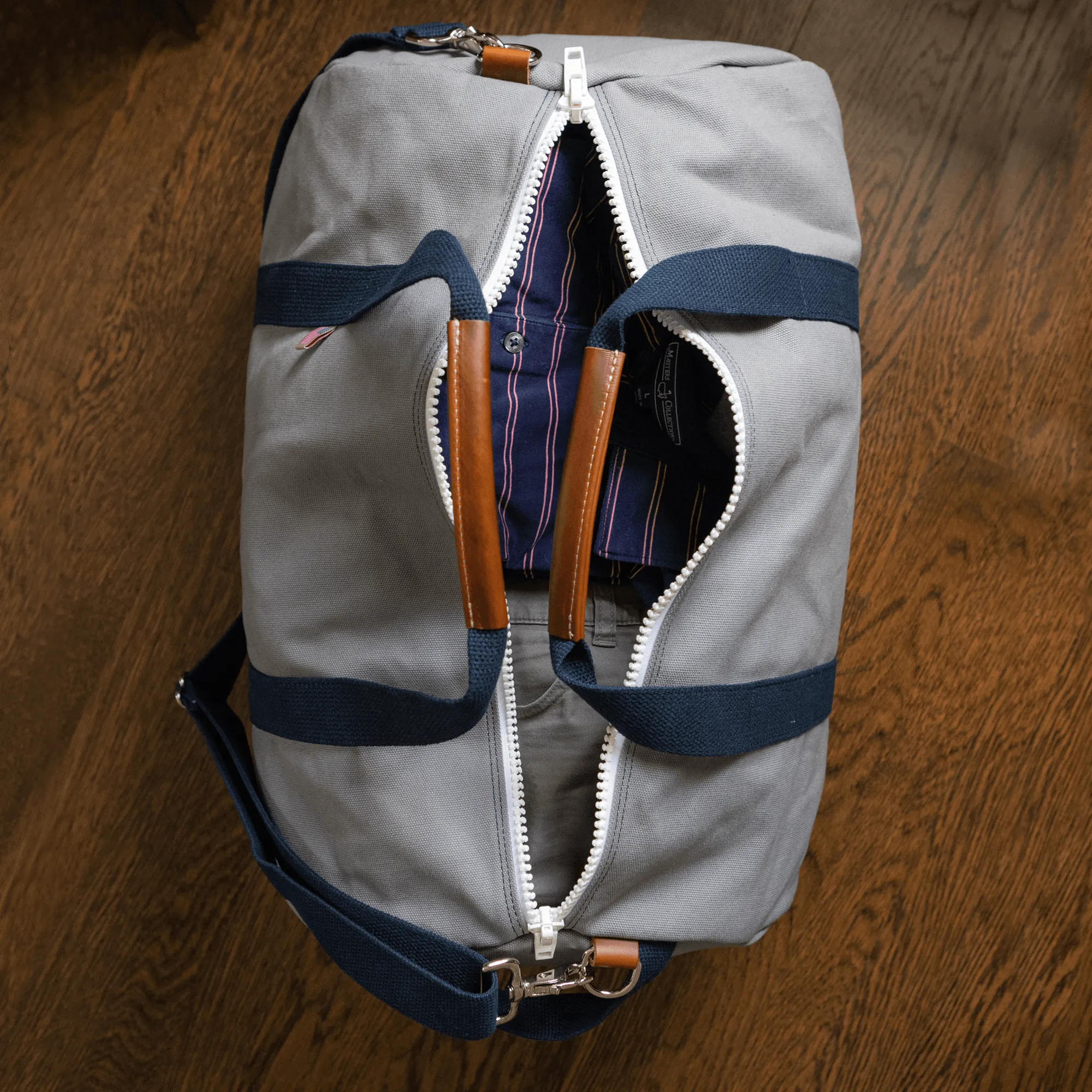 Large Chatham Duffel Bag with Shoe Compartment- Grey/Navy