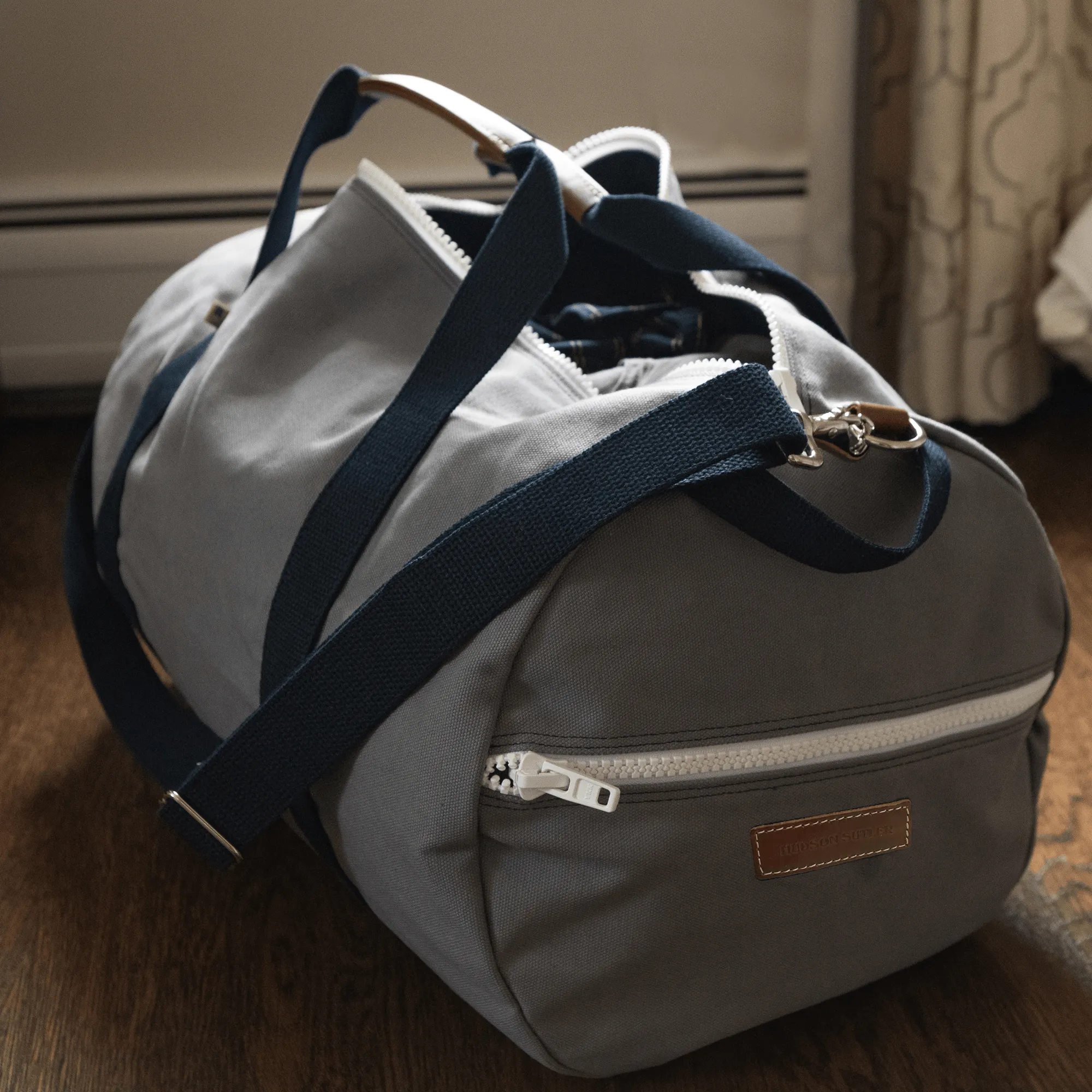 Large Chatham Duffel Bag with Shoe Compartment- Grey/Navy