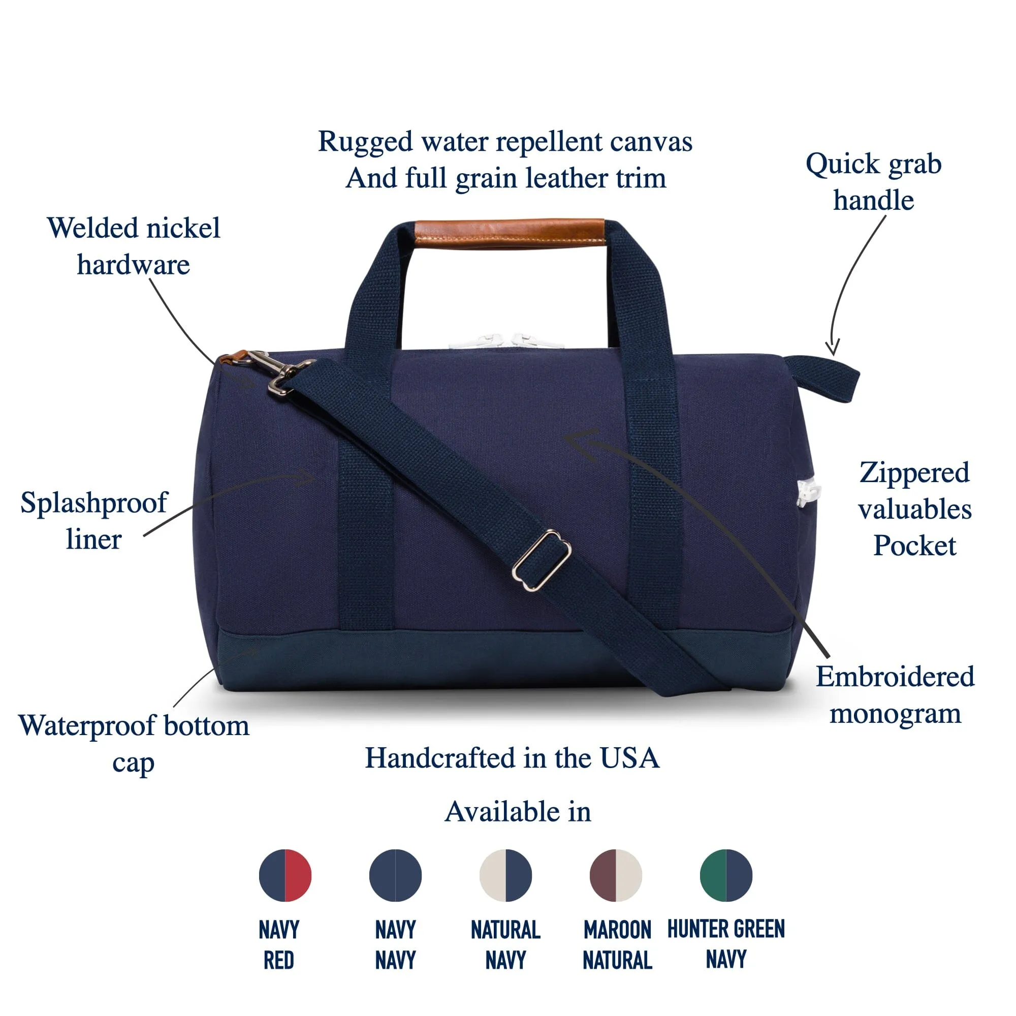 Large Chatham Duffel Bag with Shoe Compartment- Navy/Navy