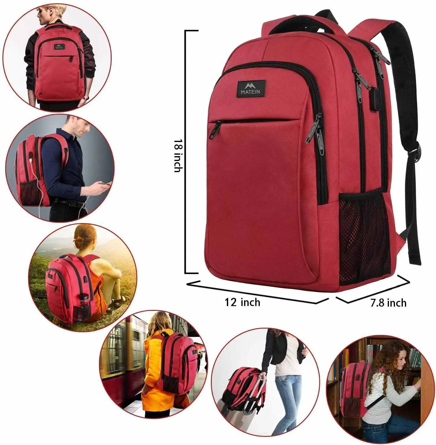 Matein Mlassic Travel Red Laptop Backpack