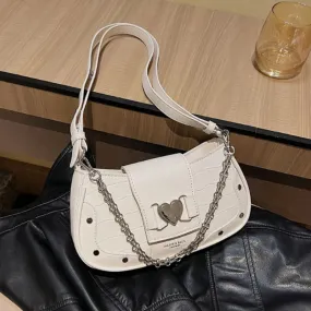 MAYTRENDS  -  Fashion Crocodile Pattern Women's Shoulder Bag Solid Color Sweet Rivet Ladies Underarm Bags Chain Pu Leather Female Handbags