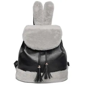 Rabbit Ear Faux Fur Panel Backpack - Black