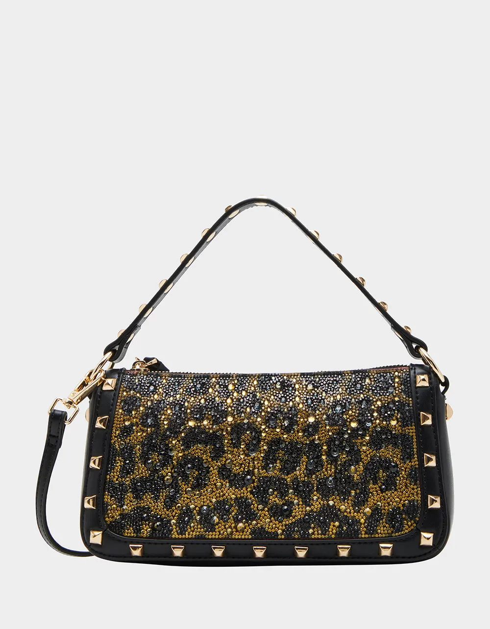 TOP ZIP RHINESTONE SHOULDER BAG LEOPARD