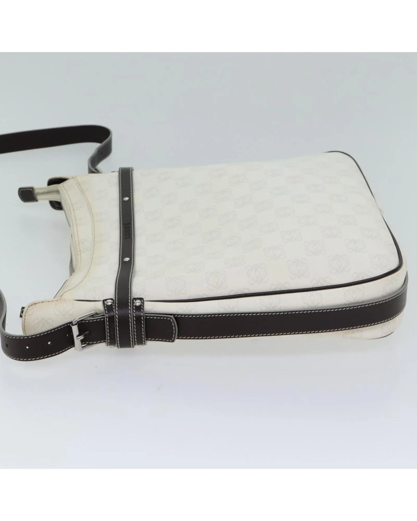 White PVC Leather Shoulder Bag with Anagram Logo Detailing