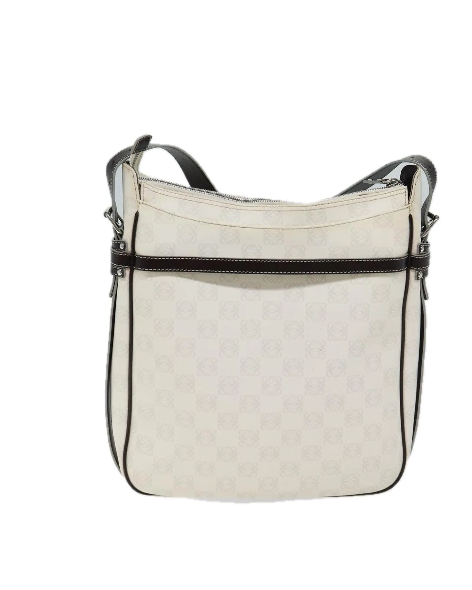 White PVC Leather Shoulder Bag with Anagram Logo Detailing