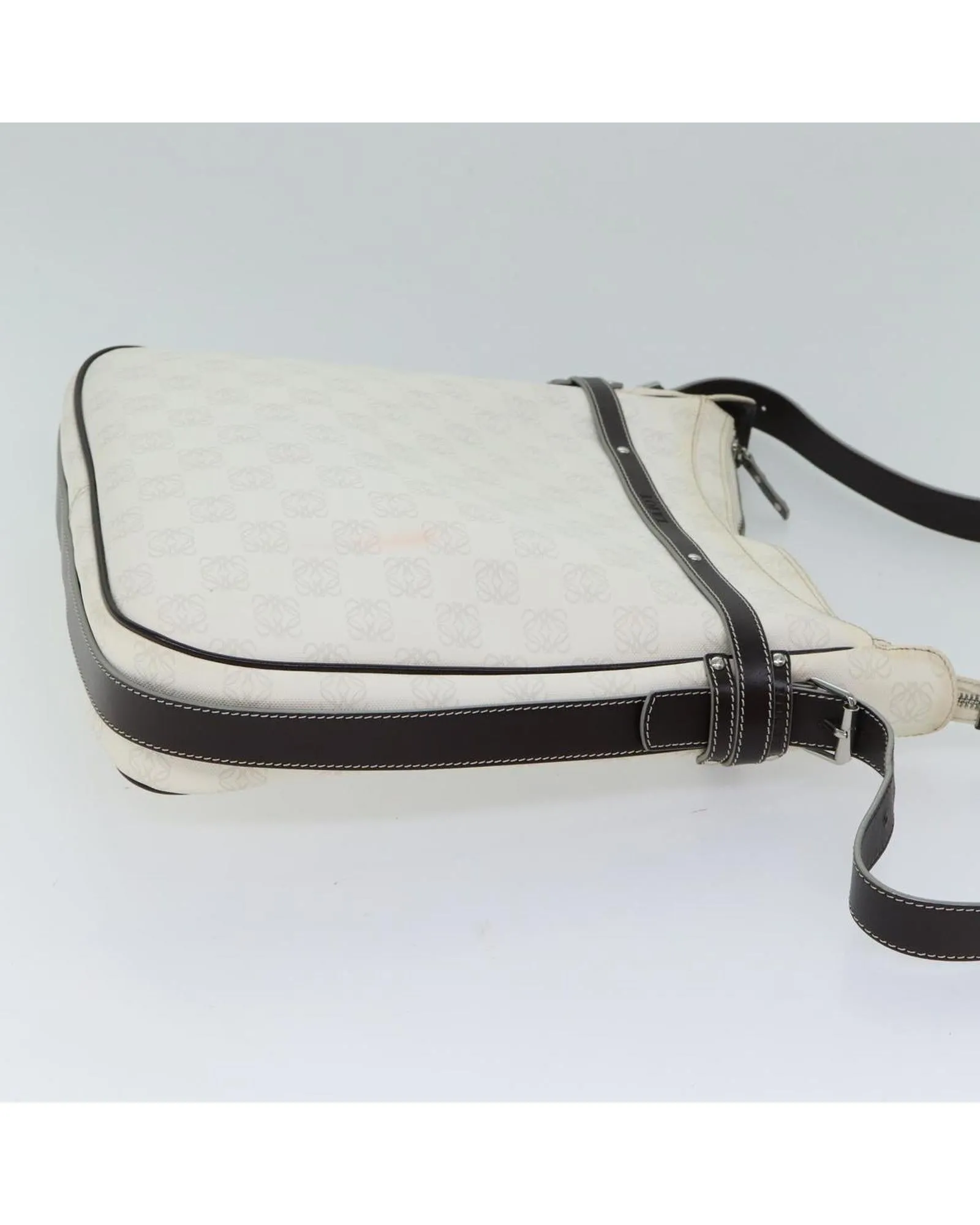 White PVC Leather Shoulder Bag with Anagram Logo Detailing