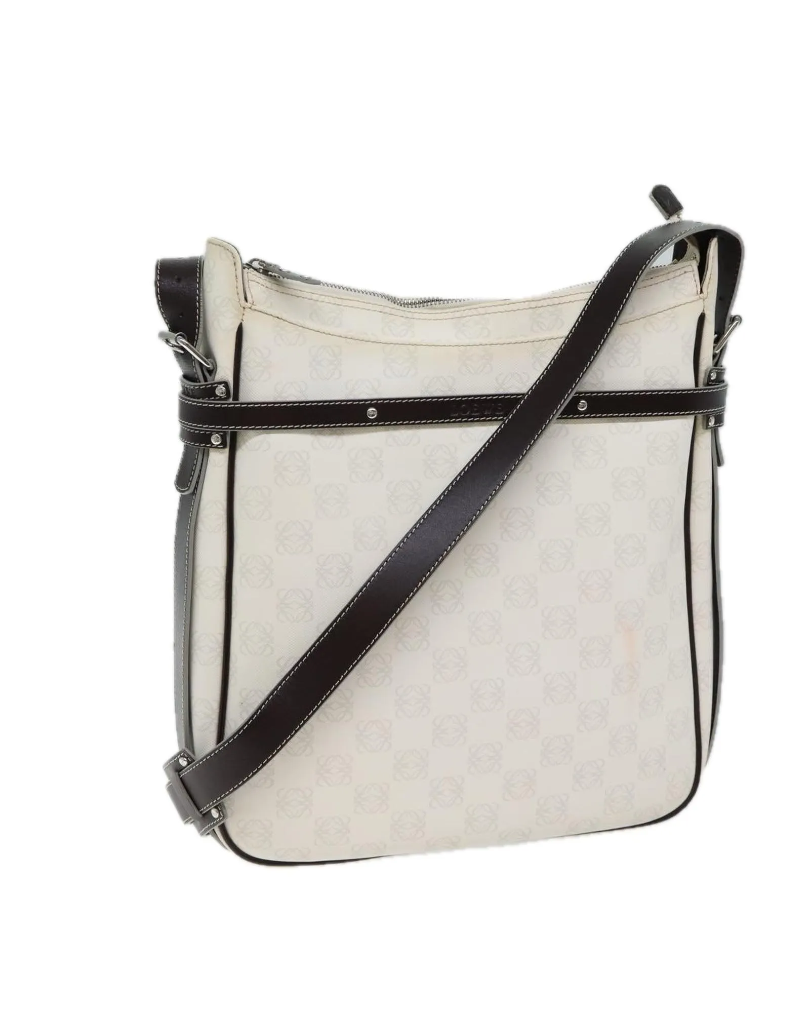 White PVC Leather Shoulder Bag with Anagram Logo Detailing