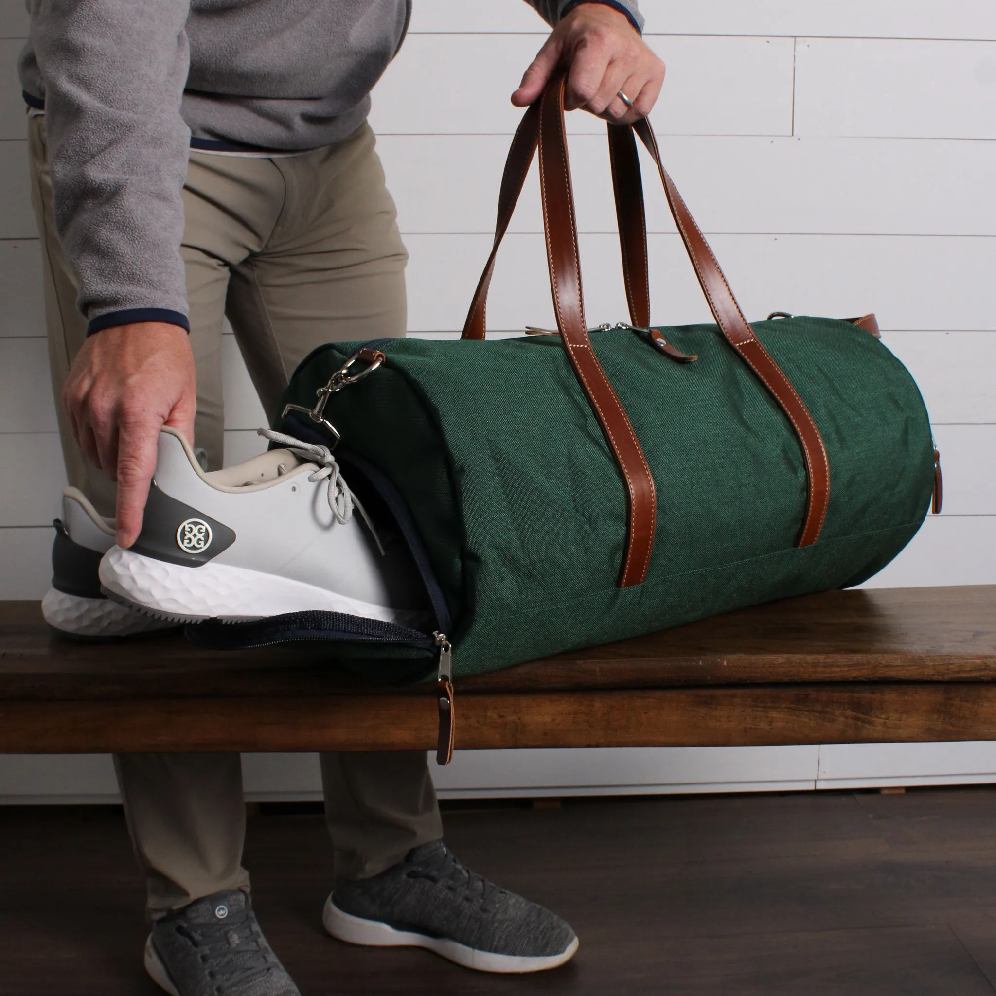 Wilmington Duffel with Shoe Compartment - Hunter Green/Whiskey Brown